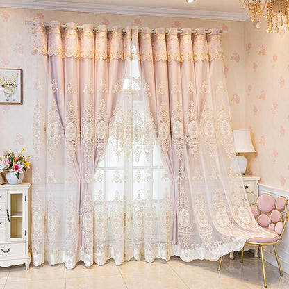 1pc Luxurious Pink Embroidered Blackout Curtain UV Protection Thermal Insulation Easy Hang For Living Room Bedroom Office Decor