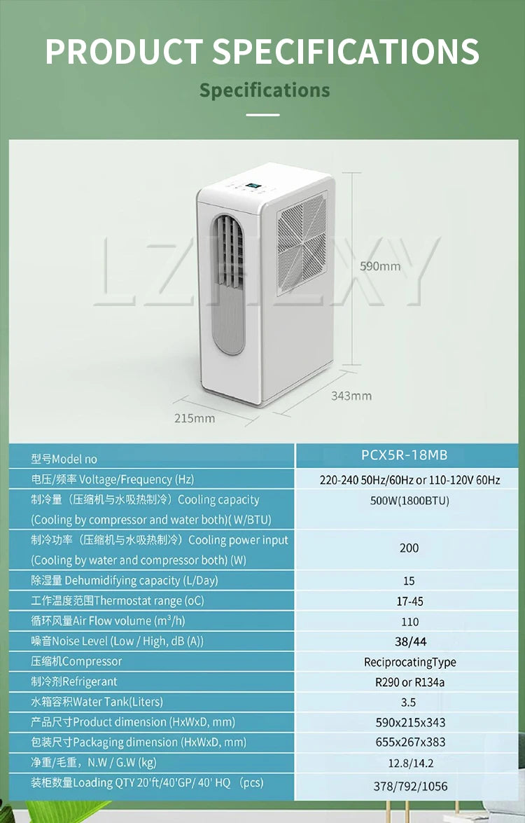 Portable Ductless Air Conditioner for Kitchen Cooling, 500W (1800 BTU) Rapid Cooling, with Oil-Control Filter