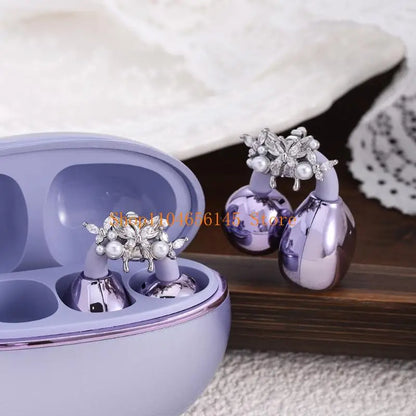 Zirconia Rhinestones Butterfly Earphone Charms AntiSlip Clasps Quick Installation For Multiple Devices