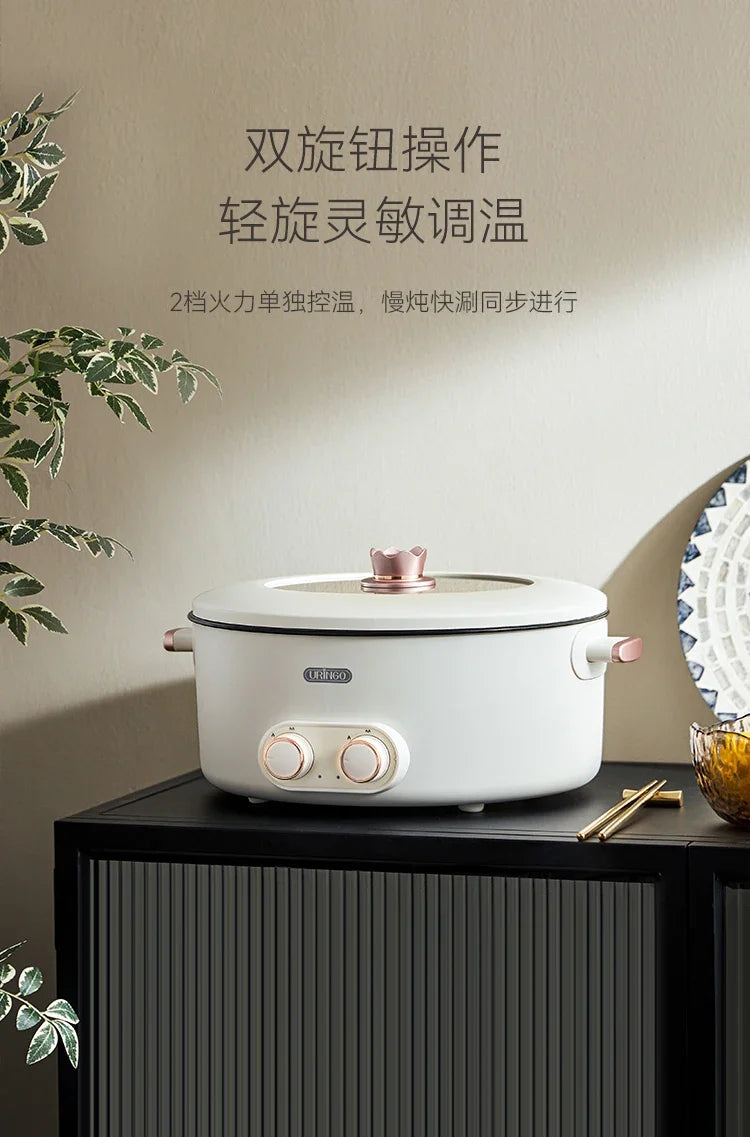 Mandarin duck electric hot pot four-square box multi-functional household 6L large-capacity electric cooking pot new model