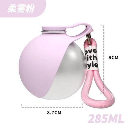 Lovewithstyle Dog Portable Water Bottle 304 Stainless Steel Ball Shaped Refillable Foldable Hook Outdoor Walking Hiking For Pet