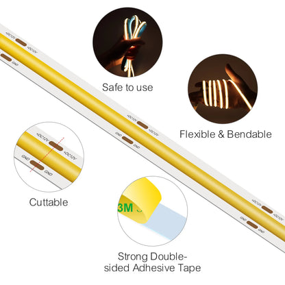 3mm 5mm 8mm COB LED Strip 12V 24V Dimmable Tape LED Ice Blue Yellow Red Green Pink White For Home Decor RA90 LED Strip Lighting
