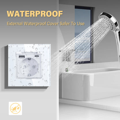 BSEED EU Standard Single Power Socket With Waterproof Cover Double USB Type-C Outlets Triple Plugs 16A Glass Panel 110-250V