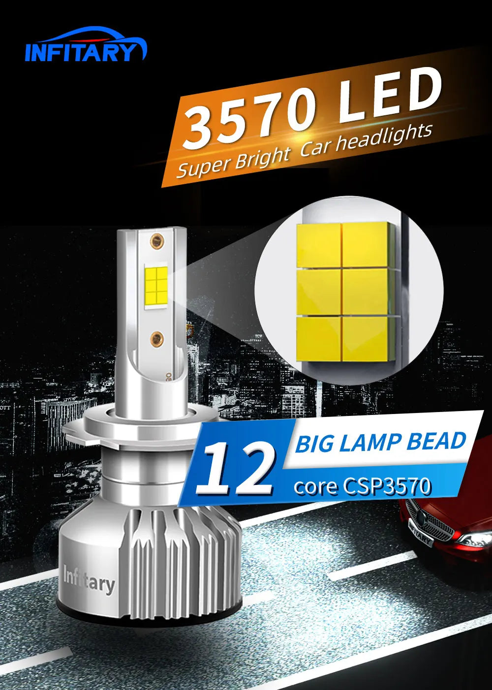 Infitary H7 Led Car Lights H4 H11 Auto Fog Lamp 6500K Headlight Bulbs H1 30000LM Accessories 9005 9006 H1 880 H3 Automobile Bulb