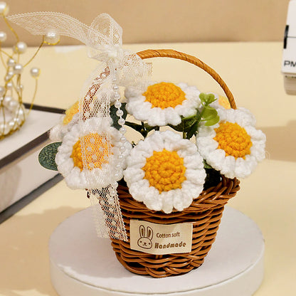 Handmade Crochet Flower Bouquet, Knitted White Daisy Flower for Mother's Day, Christmas, Thanksgiving & Home Decor