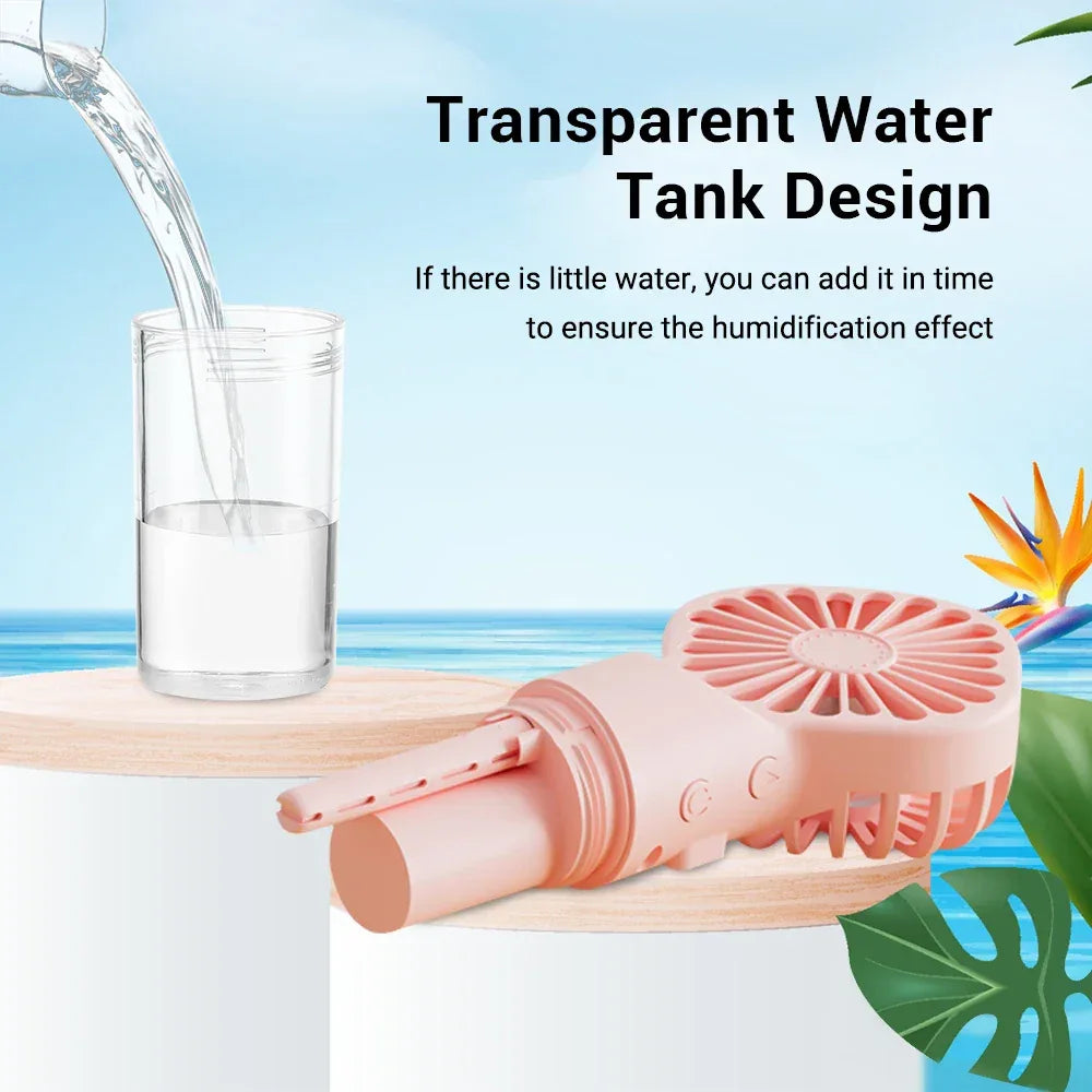 Portable Water Mist Fan USB Charging Handheld Mini Quiet Air Cooling Fan 4 Speed Humidification Spray Fan for Home Office Dorm