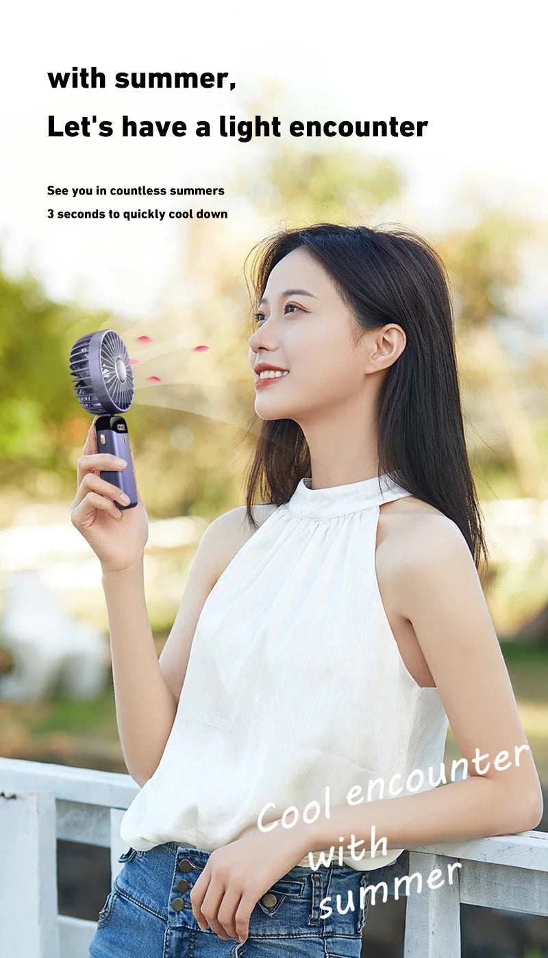 2026 New Handheld Mini Fan Foldable Neck Hanging Fans 5 Speed USB Rechargeable Fan with Phone Stand and Display Screen 1800mAh