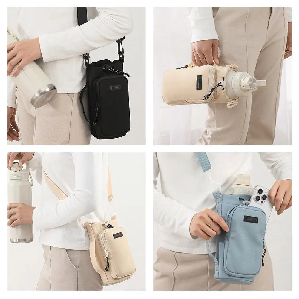 Portable Water Bottle Bag with Adjustable Shoulder Strap Water Bottle Sleeve for Walking Hiking Camping Gym Insulated Protective