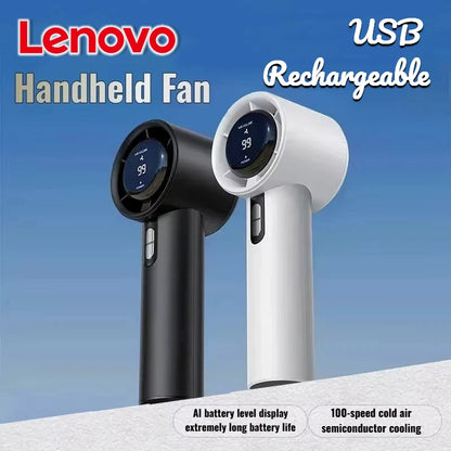 Lenovo Ultra Quiet 100 Speed Handheld Fan USB Rechargeable Portable Mini Turbo Fan for Office Outdoor Travel with LEDIndicator