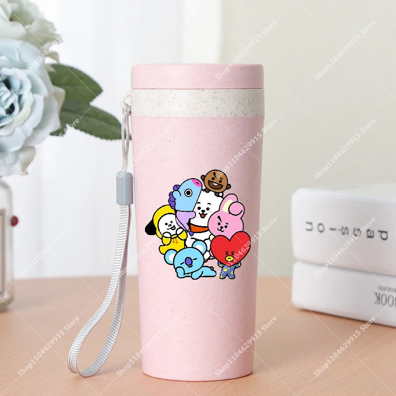 350ml BT21 Portable Water Bottle COOKY TATA RJ Cute Anime Leak-proof Plastic Drinking Cup Milk Coffee Juice Cup Drinkware Gift