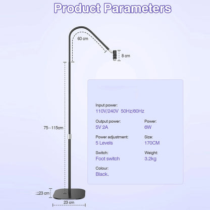 170cm Floor Standing Professional Nail UV Lamp Nail Dryer Stand 6W 5 Levels UV Lash Light Nail Tech Glue Lamp Foot Switch