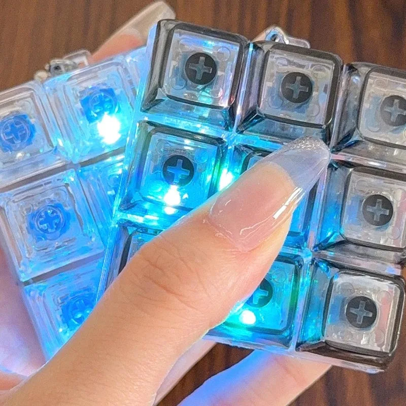 LED 9 Keys Keycap Keychains for Women Men Luminous Stress Relief Finger Pendants Fidget Keyboard Backpack Key Button Keyrings