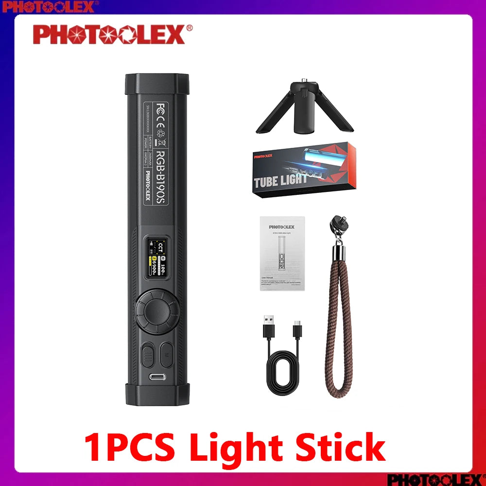 PHOTOOLEX RGB Video Light Handheld Magnetic Tube Light Design  2500K-9000K Photography Studio Lamp 12 Light Effects LED Tube