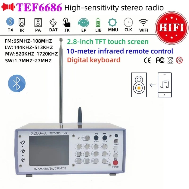 1Set Latest TEF6686 FM SW/MW/LW Full Band Radio RDS + Battery Speaker Charger Antenna FM AM Radio FM AM Radio