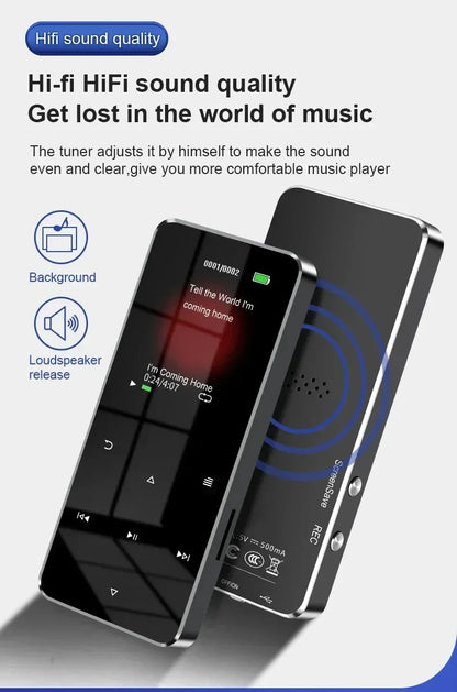 2.0 Inch Metal Touch MP3 MP4 Music Player Bluetooth 5.0 Supports Card, with FM Alarm Clock Pedometer e-Book Built-in Speaker