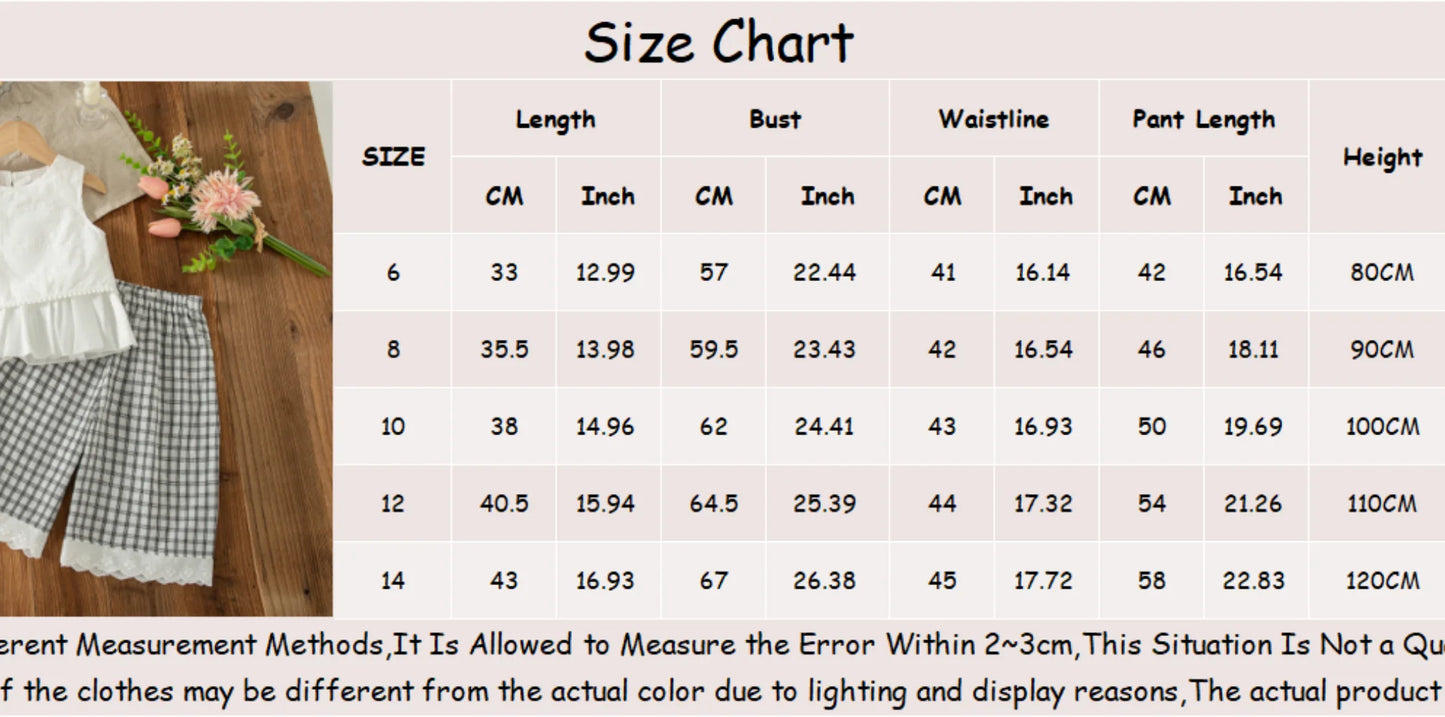 2pc/Set Girls' Outfits Set Summer Solid-Color Checkered Sleeveless Top And Pants Baby Girl Clothes Cute Beach Baby Outfit Set