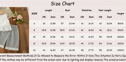 2pc/Set Girls' Outfits Set Summer Solid-Color Checkered Sleeveless Top And Pants Baby Girl Clothes Cute Beach Baby Outfit Set