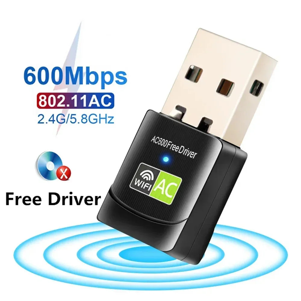 600Mbps Mini USB WiFi Adapter Wireless Network Card Free Driver Dual Band 2.4/5GHz Lan WiFi Dongle For Desktop Computer Laptop