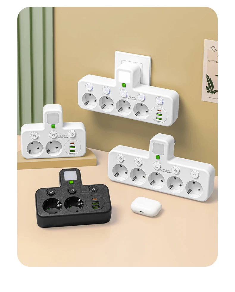 EU plug AC socket power board multi-layer wall socket universal network filter, with or without USB independent switch light ada