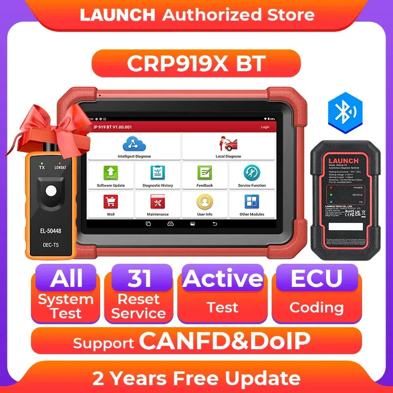 New LAUNCH X431 CRP919X BT OBD2 Scanner Automotive Diagnostic Tools Car CANFD DOIP ECU Coding OBDII Professional Free Shpping