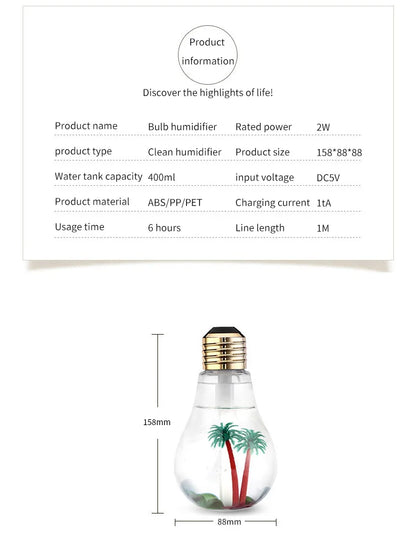 New Small Bulb Humidifier Bedroom Ultra Large Mist Desktop Air Humidifier