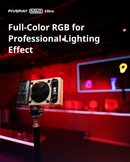 ZHIYUN FIVERAY M60 Ultra 60W RGB COB Pocket Light, High CRI ≥95, Full-Color 2500‑10000K, 4500mAh Battery, APP Control for Vlog