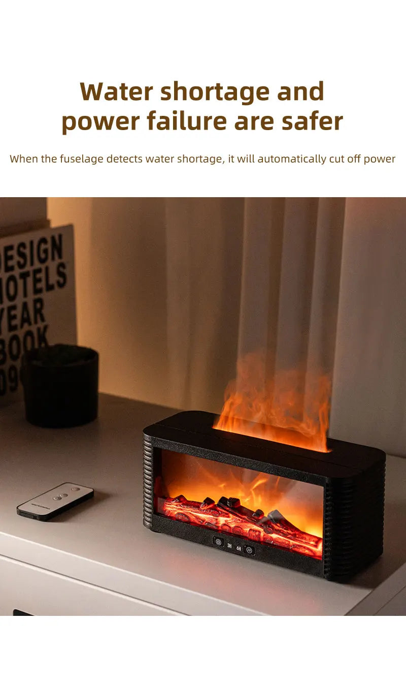 250ml Flame Fireplace Aroma Humidifier Colorful Light Aromatherapy Essential Oil Diffuser with Timed Auto Off for Home Bedroom