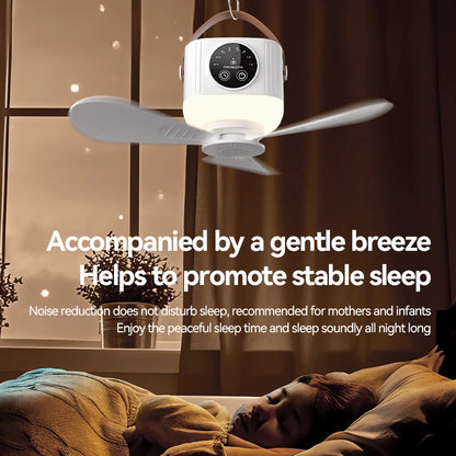 USB Dormitory/Camping Small Ceiling Fan 8-Hour Timer, With Night Light, 4 Levels of Strength Portable Fan