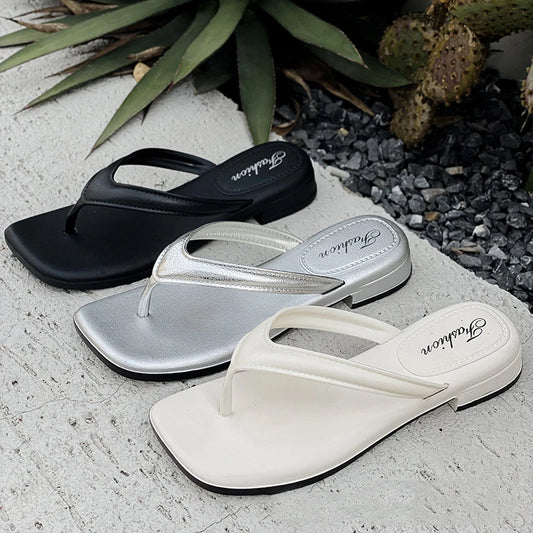 Women Solid Slippers Outdoor Light Weight Cool Shoes Ladies Flat Flip-flop Non-slip Basic Home Sandals Pantuflas Mujer