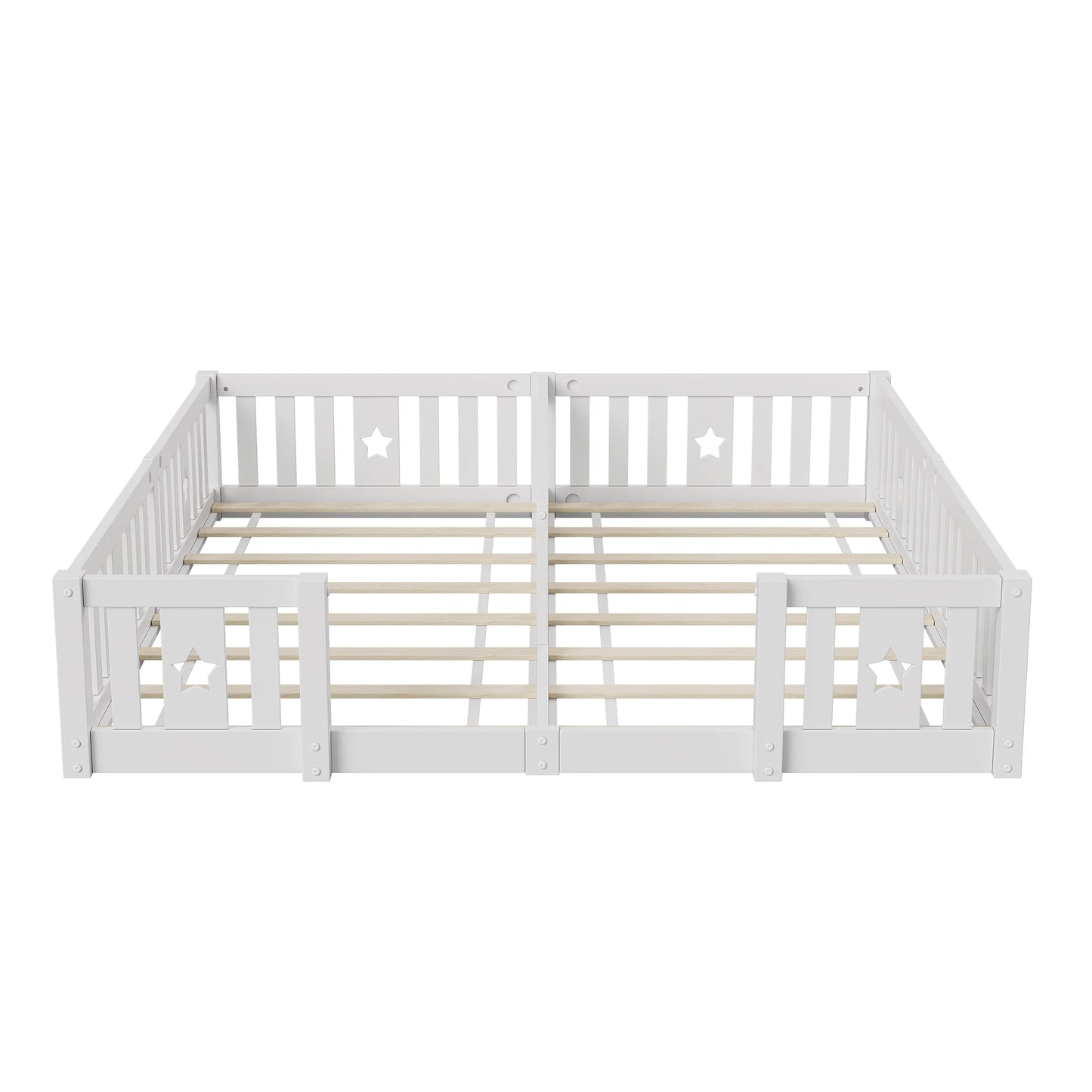 Rosahqnda Children's Bed Floor Bed 90x200cm with Railing Gate,Pine Wooden Bed for Families with 2 Children,Children's Twin Bed