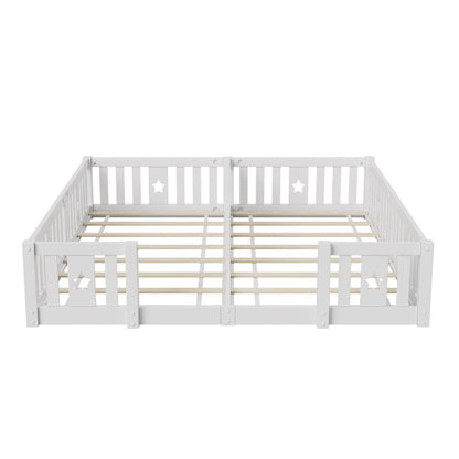Rosahqnda Children's Bed Floor Bed 90x200cm with Railing Gate,Pine Wooden Bed for Families with 2 Children,Children's Twin Bed