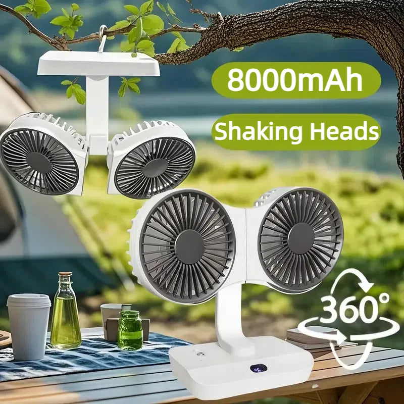 2024 New Multi-Function Double-Head Shaking Fan 4-Gears Adjustable High-Definition Digital Display Night Lights Portable Fan