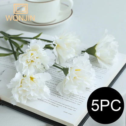5PCS,Red Carnations Artificial Silk Flowers Bouquet Wedding Party Home Decorations Fake Flowers Photo Props Mother's Day Gift