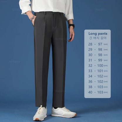 All Seasons New Smooth Pendulous Suit Pants Men Business Long Trousers Korean Formal Ankle Length Pant Male Plus Size 40
