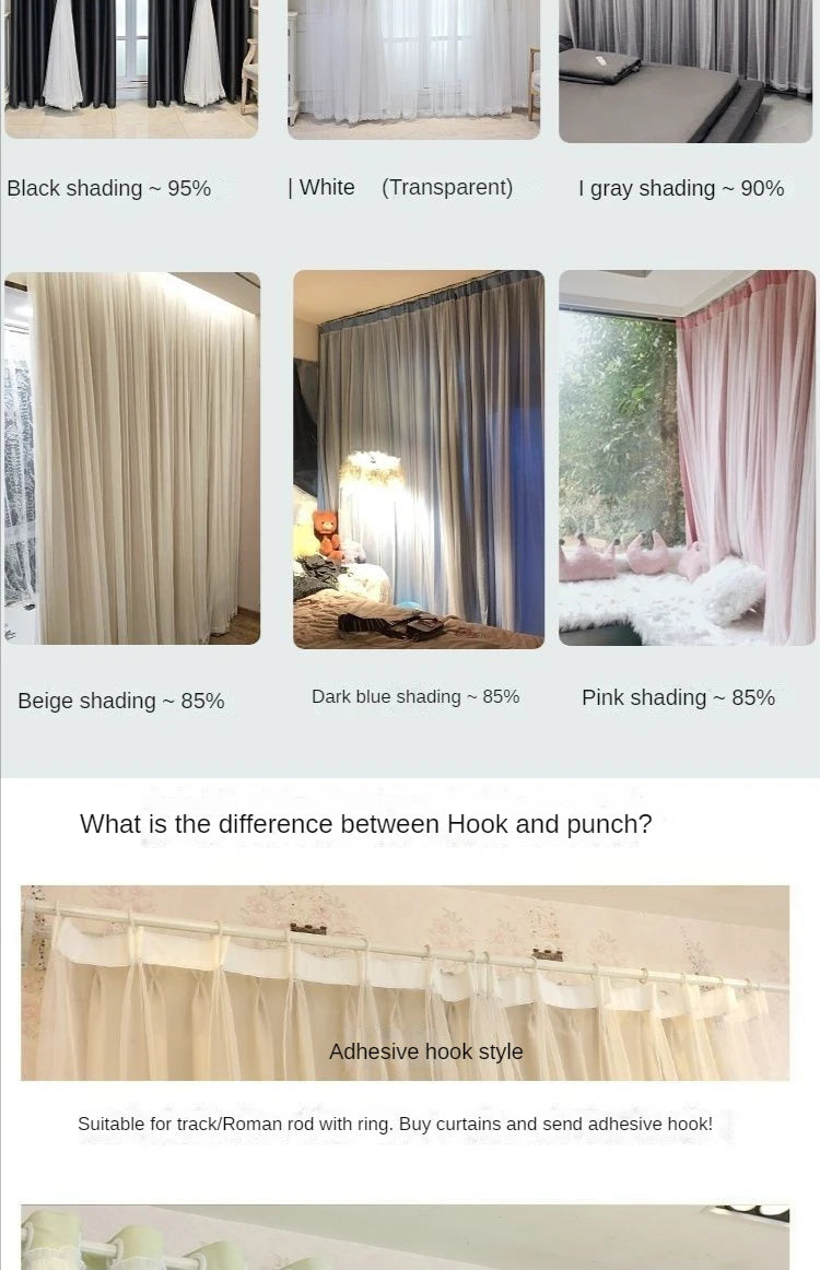 Nordic Style Solid Color Cloth Yarn Integrated Blackout Curtain Modern Bedroom Shade Curtains Living Room Luxury 나비주름 커튼 Шторы