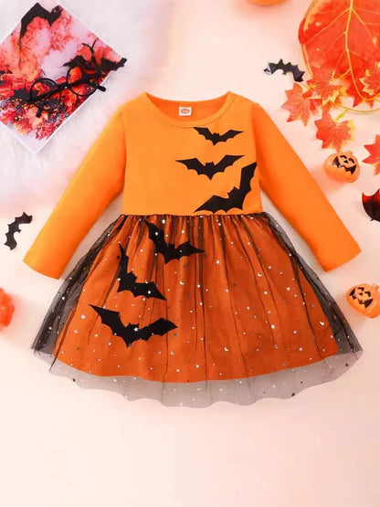 Prowow 2-8Y Kids Purple Halloween Dresses For Girls Long Sleeve Princess Mesh Spooky Spider Dress Children Halloween Costumes
