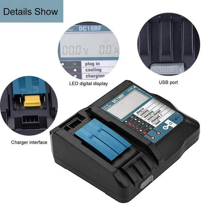 DC18RCT Li-ion 3A Battery Charger for Makita BL1830 Bl1430 Compatible with DC18RC DC18RA Power Tool Universal Charging Current