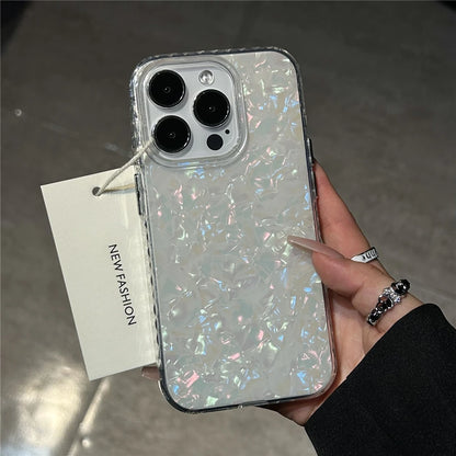 Luxury Glitter Shell Pattern Laser Case For iPhone 16 Pro Max 15 14 Plus 13 12 11 Aurora IMD Shockproof Protection Hard Cover