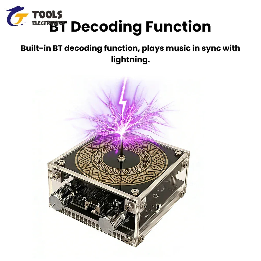 Mini Tesla Coil with Bluetooth Music Sync Adjustable Arc Length Touchable Safe Low-Voltage Design RGB Light Show