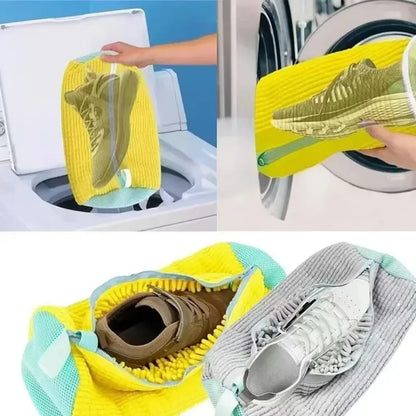 Fluffy Fiber 360 ° Surround Cleaning Shoe Washing Bag - Reusable Durable Machine-Washable Laundry Bag with Zipper Closure (1Pc)