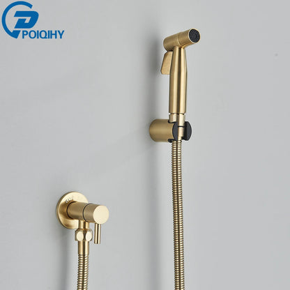 Brushed Gold Handheld Toilet Bidet Sprayer Stainless Steel Bidet Shower Hygienic Shower Wall Toilet Bidet Sprayer Cold Water