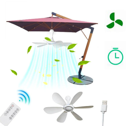 XIAOTREE Silent 6 Leaves USB Ceiling Fan, Optional Remote Control Timing, 4 Speed Hanging Fan for Camping Dormitory Tent