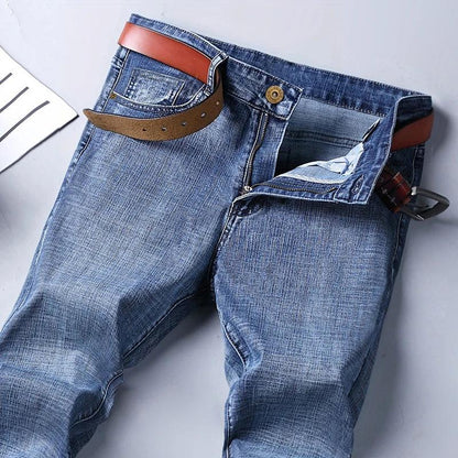 Spring Autumn Business Men Jeans Casual Straight Stretch Fashion Classic Black Sky Blue Grey Work Denim Trousers Brand Clothing