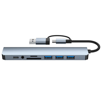 8 in 2 USB +Type C HUB Docking Station with 3.5mm Audio Jack Adapter for Micro SD Card Reader Laptop Tablet Phone Disk Converter
