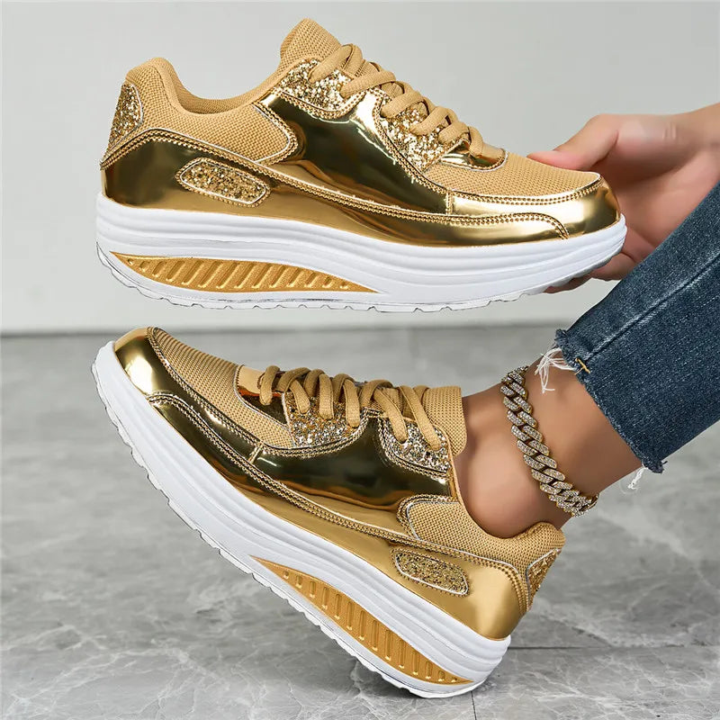 Women's flat mesh sports shoes spring and autumn new lace-up breathable comfortable fashion fitness women's shoes