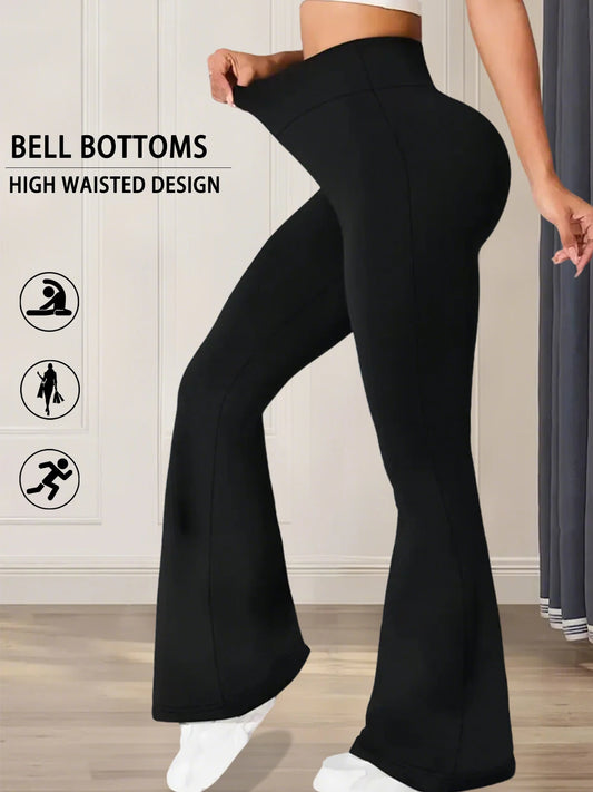 Women's Super Soft Flare Pants High Waisted Tummy Control Workout Yoga Leggings Bell Bottoms by PDG ibma
