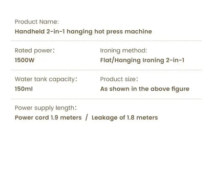 1500W Foldable Electric Fabric Steamer Fast-Heat Handheld Steam Iron for Home Travel Garment Care