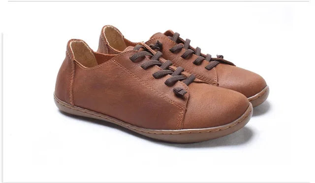 MVVJKE Women Shoes Flat 100% Authentic Leather Plain toe Lace up Ladies Shoes Flats Woman Moccasins Female Footwear