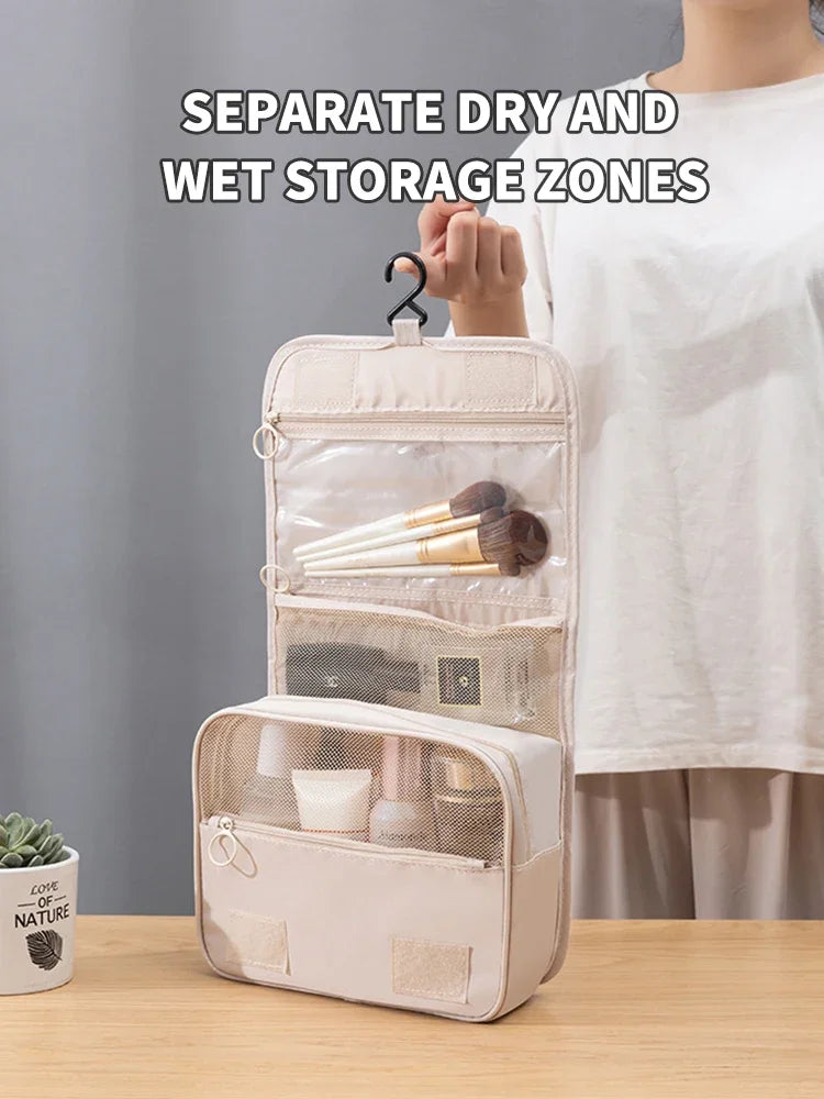 Handheld large capacity dry wet separation waterproof storage bag, wash bag travel convenient multifunctional hanging makeup bag