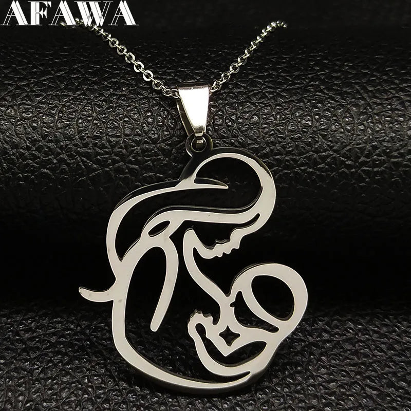 Family Love Mom BABY Breast Milk Pendant Necklace Women Stainless Steel Silver Color Chain Jewelry Mother's Day Gift N435S01
